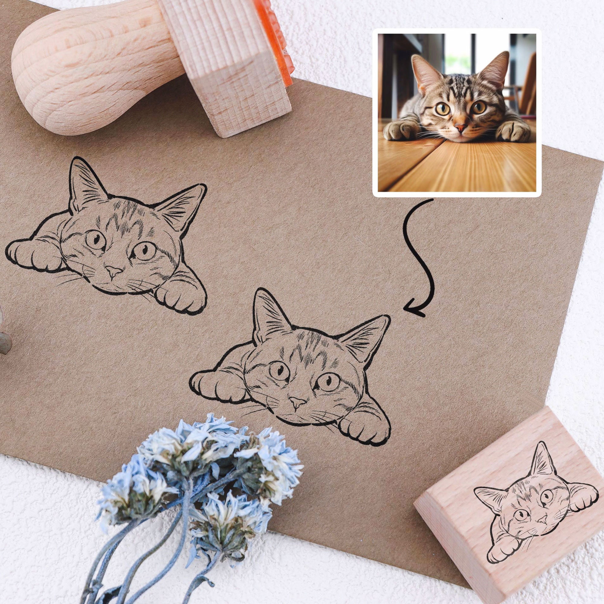 Personalized Custom Pet Rubber Stamp - Hand-Drawn Portraits for Pet Lovers