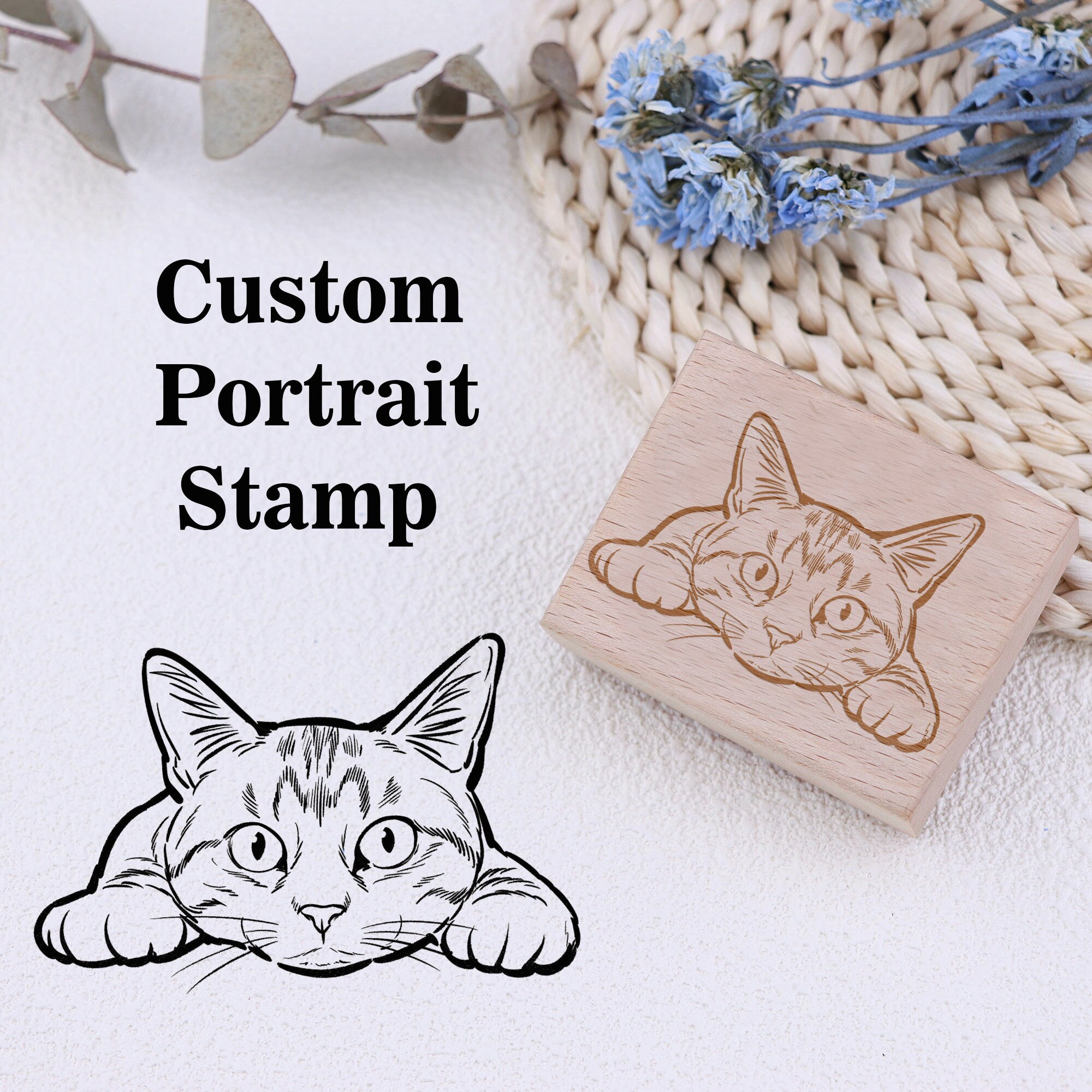 Custom Cat Stamp - Personalized Pet Stamp & Hand-Painted Pet Portrait for Cat Lovers Gift