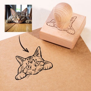 Tampon chat personnalisé, cadeau pour amoureux des chats, tampon personnalisé pour animal de compagnie, portrait d'animal de compagnie personnalisé, portrait peint à la main, cadeau commémoratif d'animal de compagnie