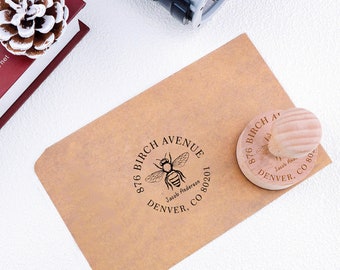 Bee Address Stamp, Self Inking Address Stamp, Return Address Stamp, Wedding Invitation Stamp, Circular Address Stamp