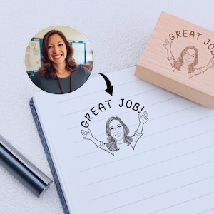 Ottimo lavoro! Timbro per insegnante, Timbro personalizzato per insegnante, Timbro Bitmoji, Regalo per insegnante, Timbro personalizzato, Ritratto di insegnante disegnato a mano