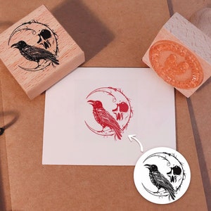 Ex Libris Stamp Bird | Exlibris Stamp | Rubber Stamp | Gothic Crow Logo | Custom Logo Stamp | Book Lover Gift