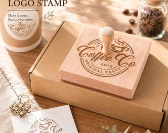 Carimbo personalizado com logotipo, em madeira ou autoentintado, para padarias, cafeterias e pequenas empresas.