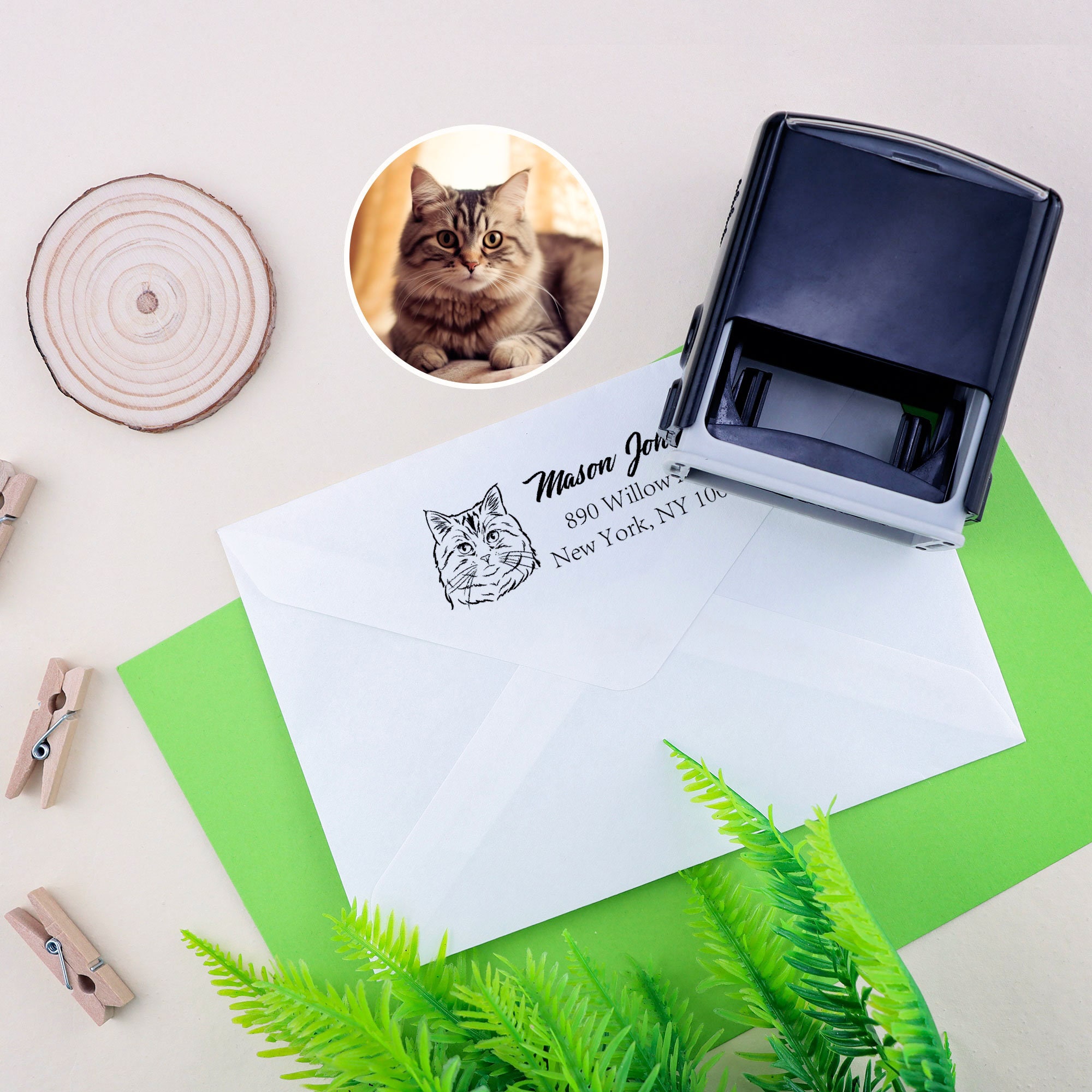 Custom Pet Portrait Address Stamp - Personalized Return Address Stamp for Pet Lovers | Unique Cat & Dog Stamp Gift