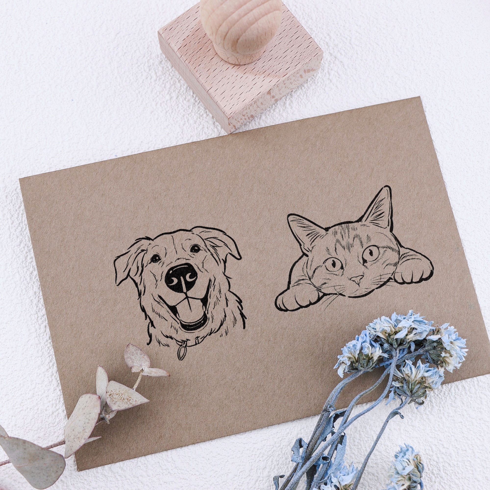 Personalized Custom Pet Rubber Stamp - Hand-Drawn Portraits for Pet Lovers