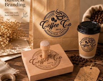 Carimbo personalizado grande com logotipo, ideal para pequenas empresas, perfeito para sacos de café, caixas, copos e embalagens.
