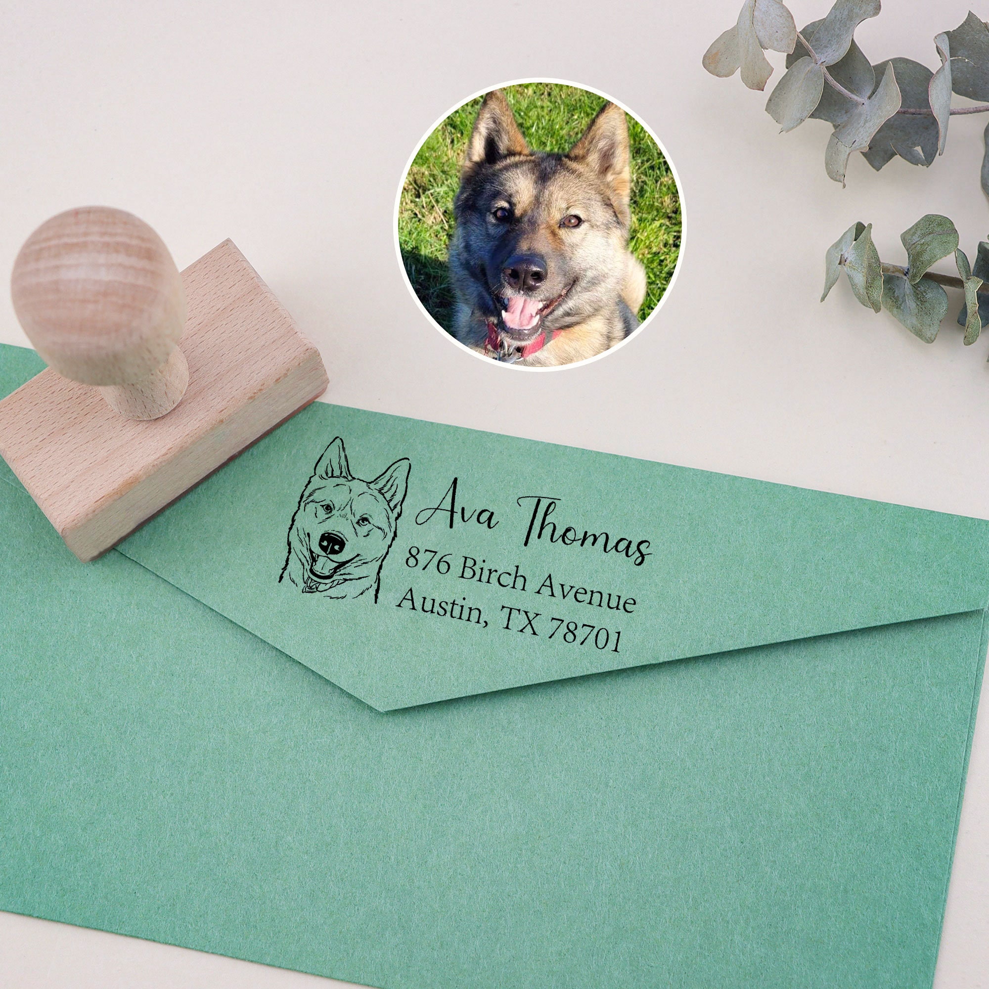 Custom Pet Portrait Address Stamp - Personalized Return Address Stamp for Pet Lovers | Unique Cat & Dog Stamp Gift