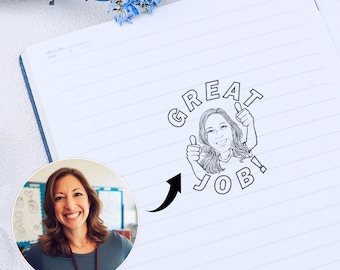 Personalized Bitmoji Stamp, Teacher Stamp, Teacher Gift, Custom Stamp, Rubber stamp or self inking stamp, Teacher Face Stamp