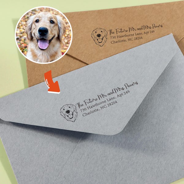 Custom Dog Face Return Address Stamp, Personalized Pet Portrait Stamper, Wedding Invitation Stamp, Dog Lover Gift