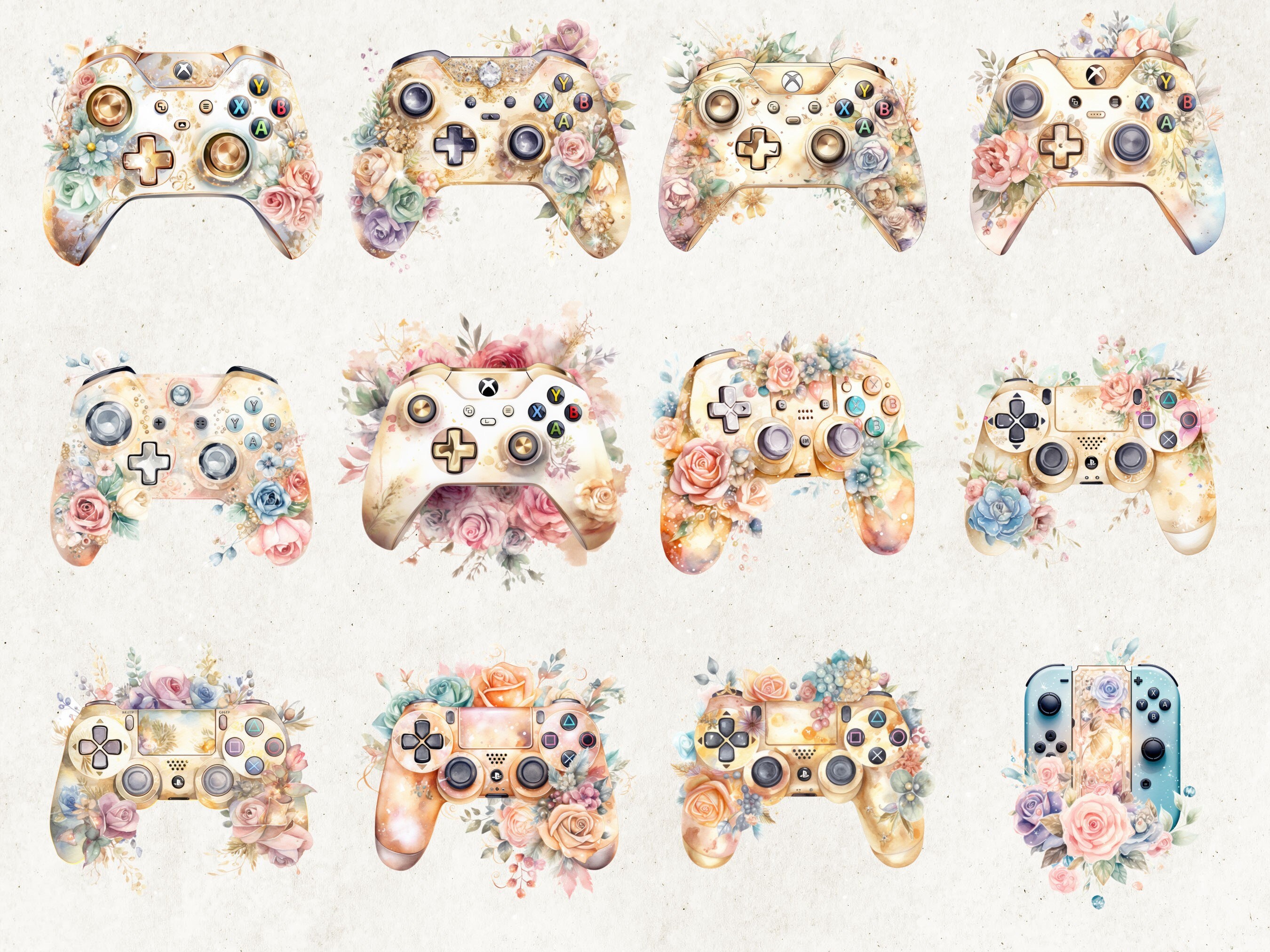 100 Watercolor Gamer Girl Accessories Digital Clipart PNG Etsy