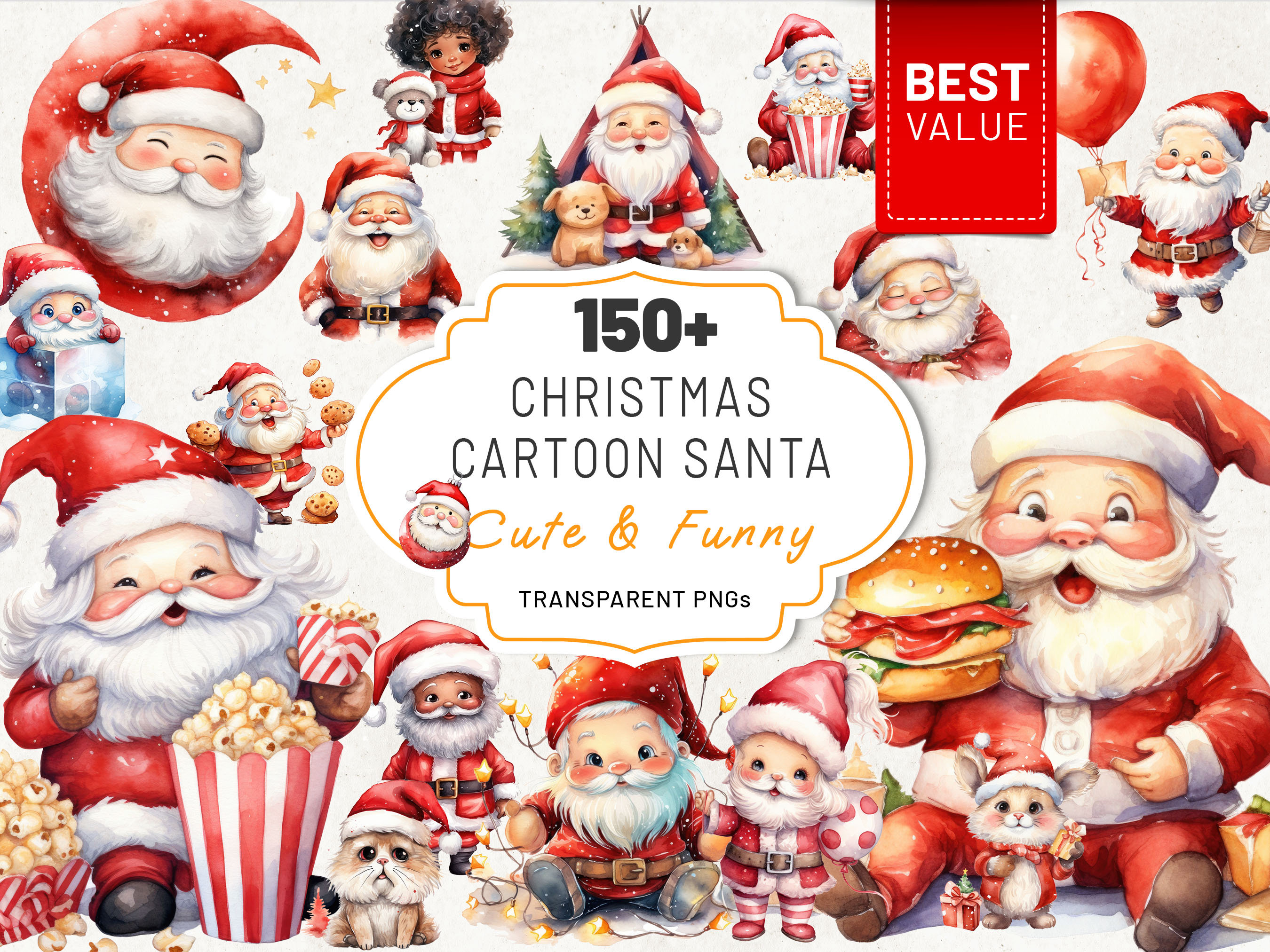 Cute Cartoon Santa Clipart Bundle Includes 150 High Quality - Etsy
