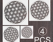 Flower of Life Mandala Stencil Set of 4 Sizes 30cm 25cm 20cm 15cm Reusable Acrylic Stencils for Mandala Painting and DIY Art