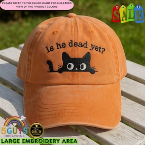 Is He Dead Yet Black Cat Embroidered Hat, Subtle Anti-Trump Dad Cap, FDT Protest Cap, Funny Political Hat, Resist & Persist Gift