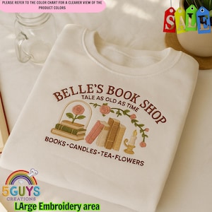 Embroidered Belle&#39;s Book Shop Sweatshirt: Retro Book Lover Gift