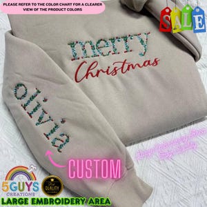 Embroidered Christmas Sweatshirt: Floral Xmas Crewneck, Holiday Festive Shirt
