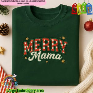 Merry Mama Christmas Embroidered  Sweatshirt, Holiday Mama Shirt, Christmas Gift for Mom, Cute Xmas Mama Shirt, Merry Christmas Shirt