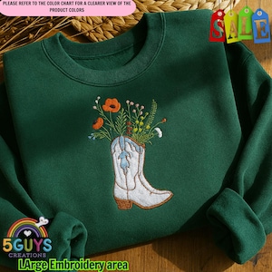 Cowboy Boots Embroidered Sweatshirt, Western Graphic Tee, Cowgirl Shirt, Rodeo Outfit, Gift for Horse Lovers