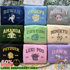 Custom PKM University Embroidered Sweatshirt | Personalized Name & Year | Anime-Inspired Unisex Shirt | Embroidered PKM Tee