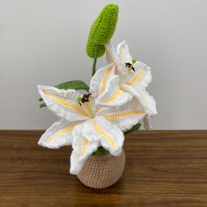 nished Crochet Lily Bouquet Knitting Lily with Leaves Crochet Blossom Home Decor Ornament Gift for Mother Girlfriends Women Teacher