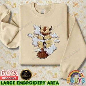 YipYip Hugging Clouds Embroidered Sweatshirt, Cartoon Character Shirt, Cute Embroidered Crewneck