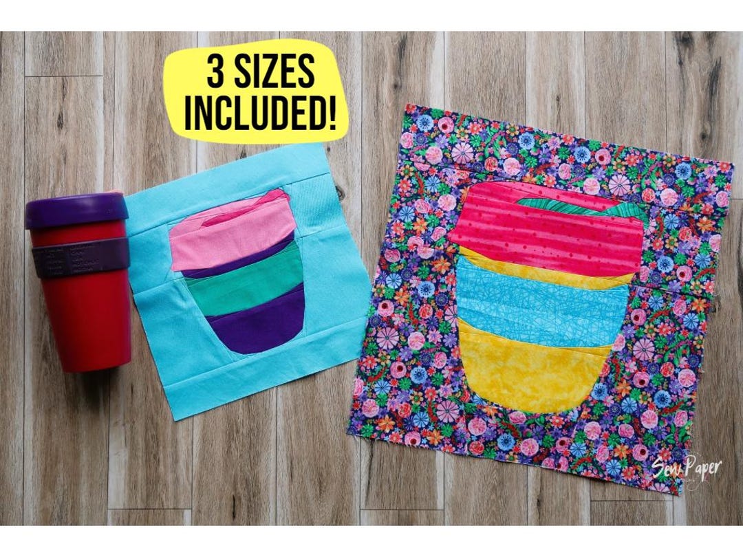 Reusable Coffee Cup Foundation Paper Piecing Pattern in 3 Sizes ...