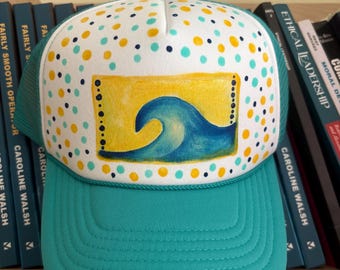 Gorra de camionero estilo surfista turquesa - Pintada a mano