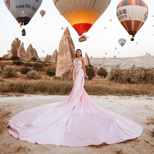 Long Flying Dress, Flying Dress for Photoshoot, Long Train Dress, Photoshoot Dress, Flowy Dress, Satin Dress, Santorini Flying Dress