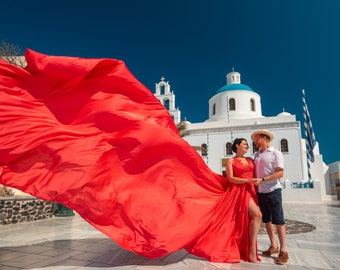 Rotes Fliegendes Kleid | Brautkleid | fliegendes Kleid für Fotoshooting | Verlobungskleid | Umstandskleid | Santorini fliegendes Kleid