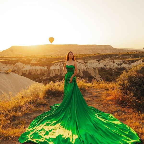 Long Flying Dress, Flying Dress for Photoshoot, Long Train Dress, Photoshoot Dress, Flowy Dress, Satin Dress, Flying Dress, Gift For Her