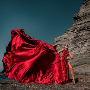 Long Flying Dress, Flying Dress for Photoshoot, Long Train Dress, Photoshoot Dress, Flowy Dress, Satin Dress, Santorini Flying Dress