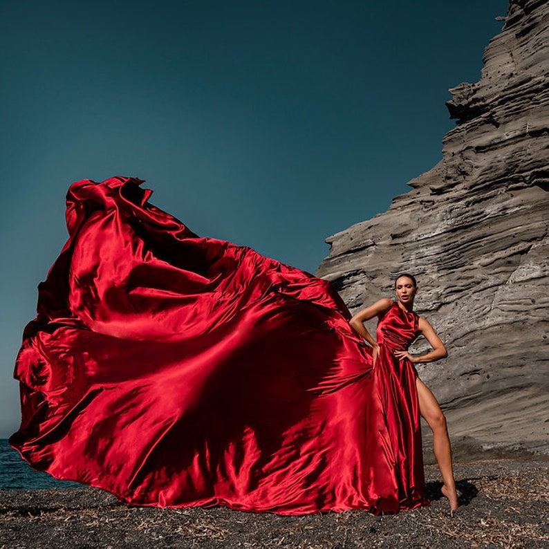 Long Flying Dress, Flying Dress for Photoshoot, Long Train Dress, Photoshoot Dress, Flowy Dress, Satin Dress, Santorini Flying Dress