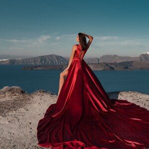 Long Flying Dress, Flying Dress for Photoshoot, Long Train Dress, Photoshoot Dress, Flowy Dress, Satin Dress, Santorini Flying Dress