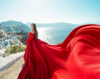 Flying dress for photoshoot - long flying dress - photoshoot dress - wedding dress - birthday dress - flowy dress  - Detachable sleeve dress