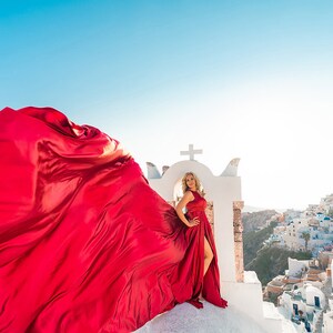 Long Flying Dress, Flying Dress for Photoshoot, Long Train Dress, Photoshoot Dress, Flowy Dress, Satin Dress, Santorini Flying Dress