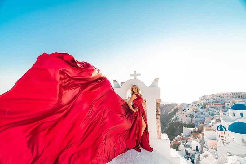 Long Flying Dress, Flying Dress for Photoshoot, Long Train Dress, Photoshoot Dress, Flowy Dress, Satin Dress, Santorini Flying Dress