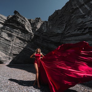 Long Flying Dress, Flying Dress for Photoshoot, Long Train Dress, Photoshoot Dress, Flowy Dress, Satin Dress, Santorini Flying Dress