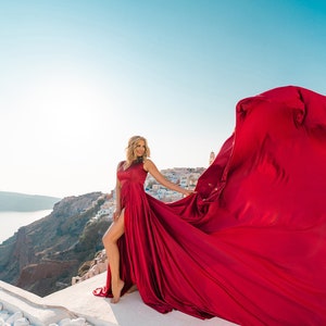 Long Flying Dress, Flying Dress for Photoshoot, Long Train Dress, Photoshoot Dress, Flowy Dress, Satin Dress, Santorini Flying Dress