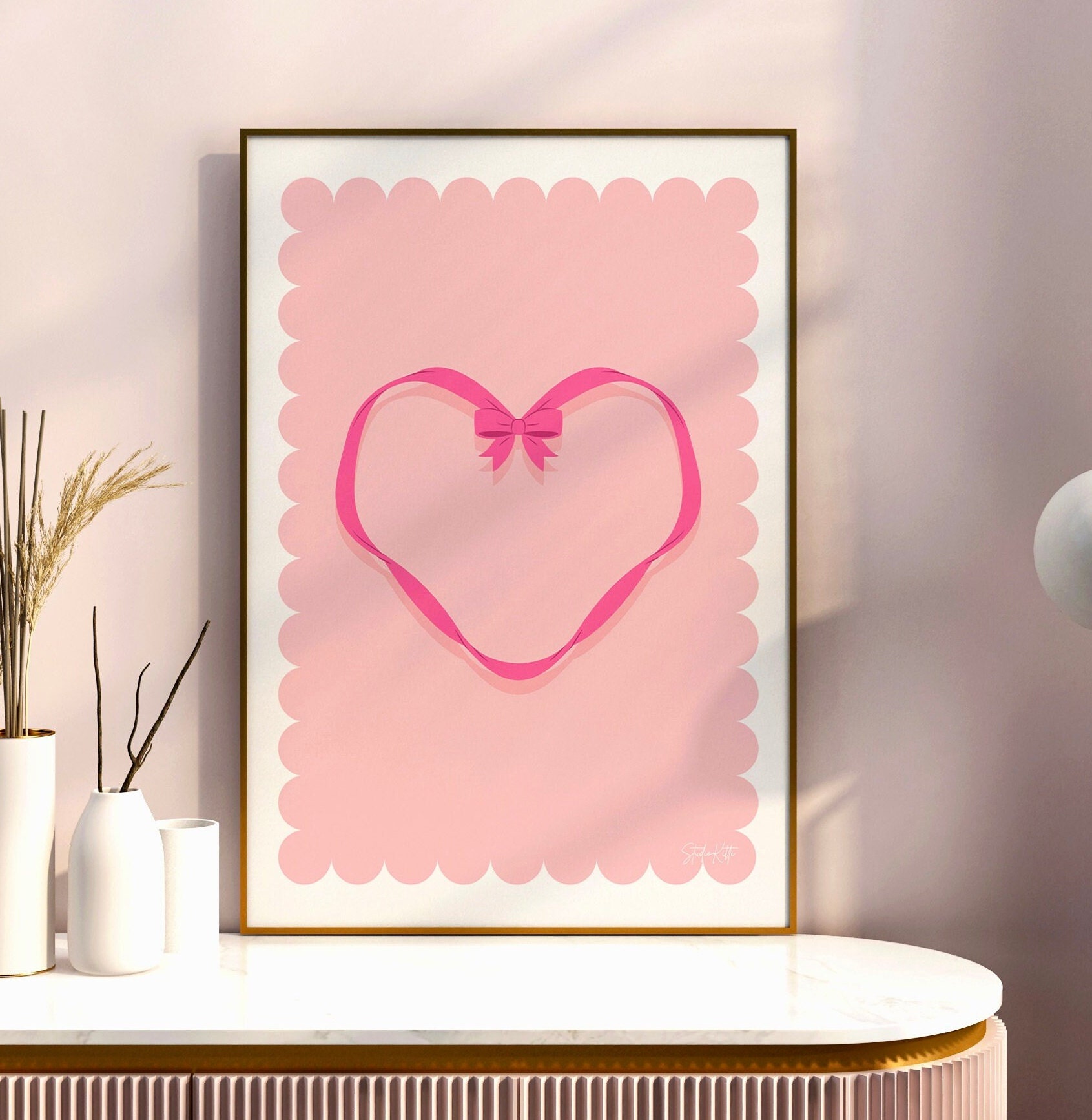 Printable Pink Ribbon Art Print Digital Coquette Art Bow - Etsy