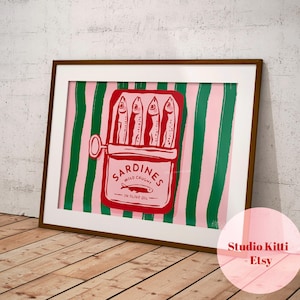 Printable Horizontal Sardines Art Print - Kitchen Wall Art - Aesthetic Art - Fish Decor Art- Gallery Wall Art - Gift for Her - Maximalist