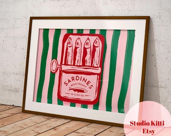 Printable Horizontal Sardines Art Print - Kitchen Wall Art - Aesthetic Art - Fish Decor Art- Gallery Wall Art - Gift for Her - Maximalist
