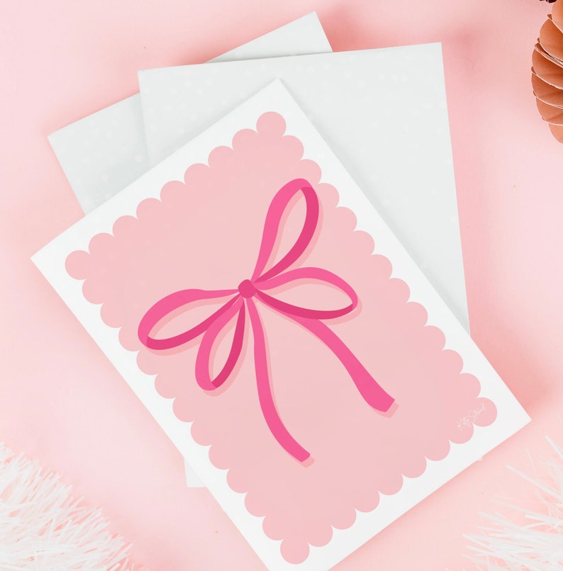 Printable Pink Ribbon Art Print Digital Coquette Art Bow Art Pink Scalloped Edge Art Pretty Art ...