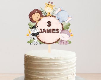 Personalized Safari Animals Birthday Cake Toppers, Safari Animals Party, Safari Cupcake Topper, Safari Birthday, Jungle Animals Party