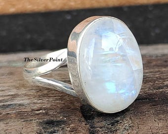 Clear Blue Sterling Silver Rainbow Moonstone Ring Clear Blue Sterling Silver Rainbow Moonstone Ring