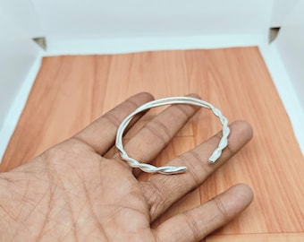 Twisted Silver Cuff Bracelet, Boho Minimalist Open Bangle, Adjustable Jewelry