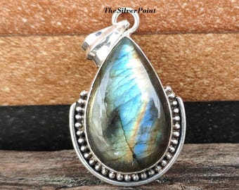 Labradorite Pendant: Handcrafted Sterling Silver Boho Necklace