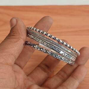 Boho Silver Bangle Set, 4 Piece Stackable Bangles, Ethnic Silver Bracelets, Textured Cuff Set