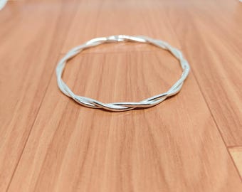 Solid Silver Bangle Bracelet – Chunky Twist Bangles, Silver Bracelets, Bold Stackable Jewelry