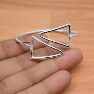 Triangle Silver Adjustable Bangle Bracelet, Open Triangle Bangles, Minimalist Jewelry for Women
