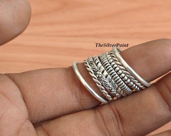 Silver Stackable Ring Set, 8 Piece Designer Rings, Boho Band Ring Set