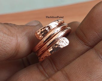 Hammered Copper Band Ring, Minimalist Adjustable Ring, Handmade Unisex Jewelry